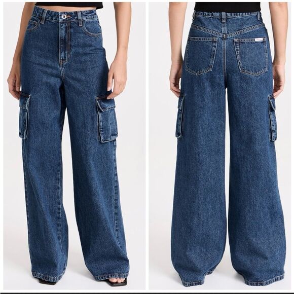 NWT Self Portrait Cargo Jean Wide Leg Denim Size 4